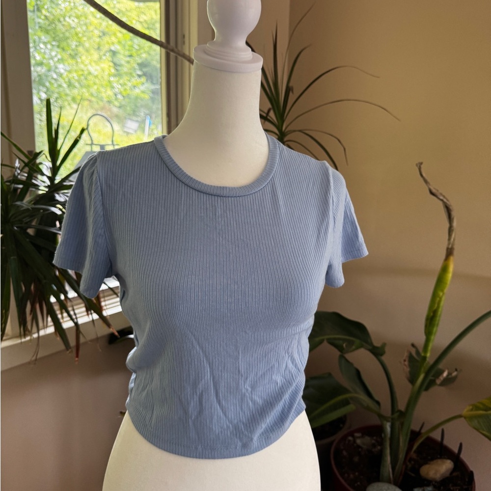 Garage Light Blue Ribbed Crop Top